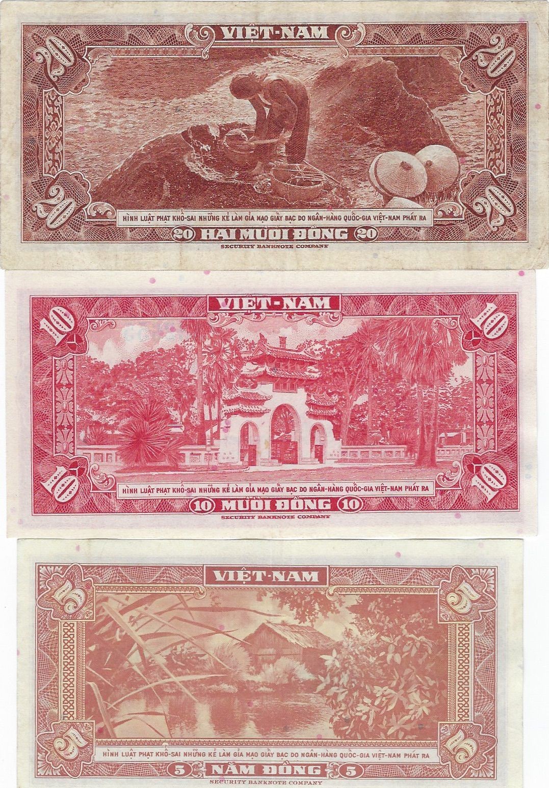 Vietnam South 1, 2, 5, 10, 20 Dong 1964 Banknotes – AU Set of 5 + Gift! V6