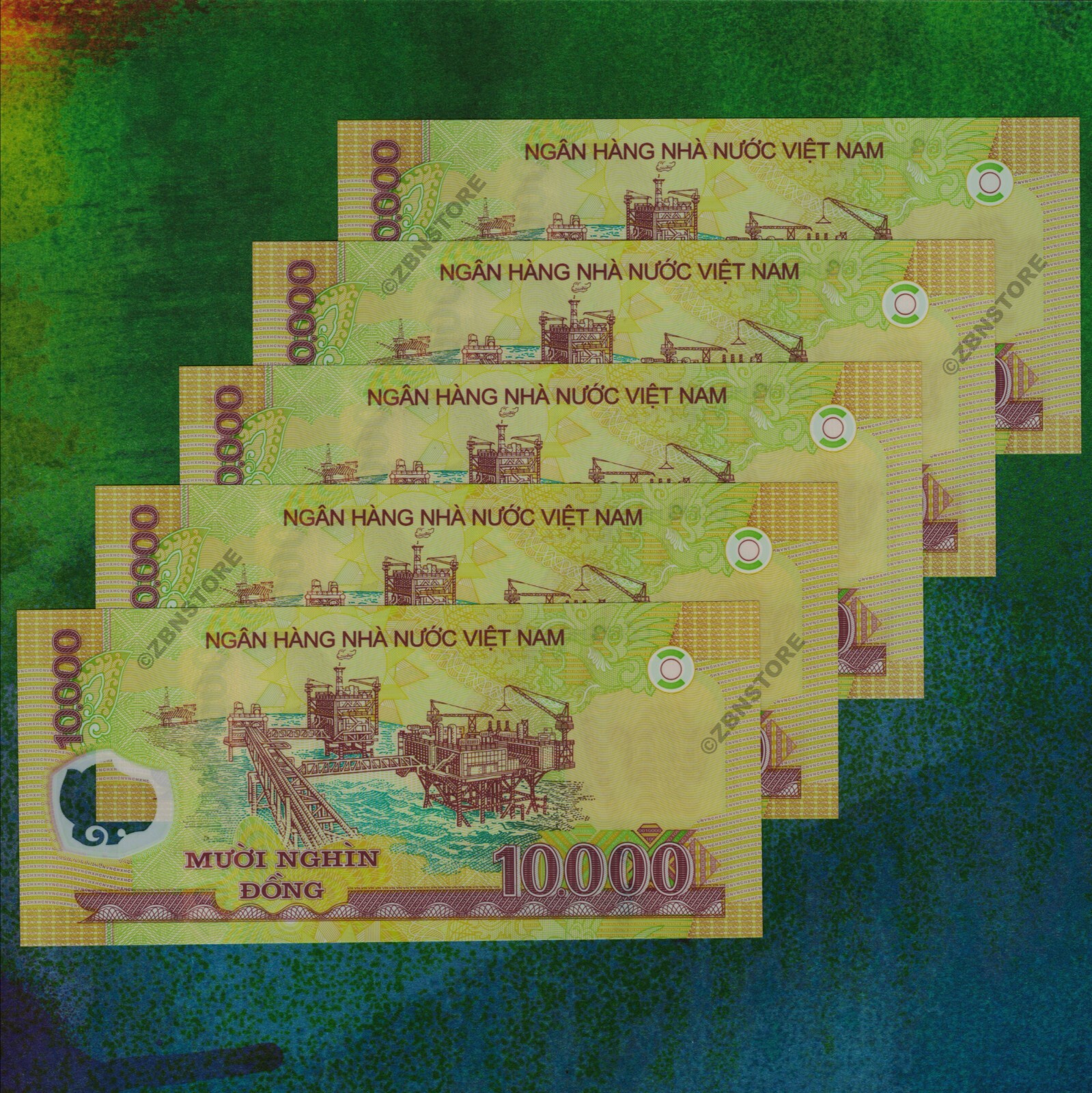 5 x 10,000 Dong Vietnam VND Banknotes Currency Uncirculated 100 % Authentic COA