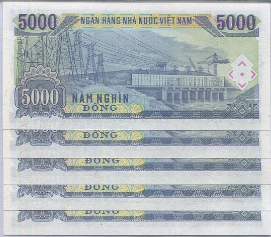 Vietnam 5000 Dong 1991 P 108 UNC LOT 5 PCS