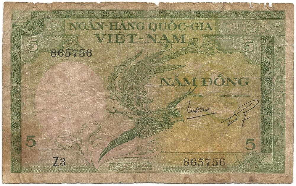 1955 LONG-GONE & War Torn “SOUTH VIETNAM” Veteran LONG Circulated “5 DONG” Note