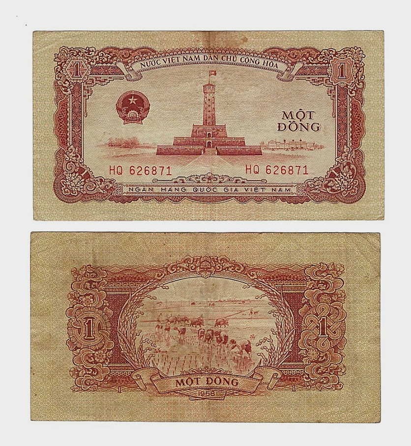 VIETNAM 1 DONG P-71 1958 x 1 Pcs BUFFALO Vietnamese FLAG TOWER Currency BANKNOTE