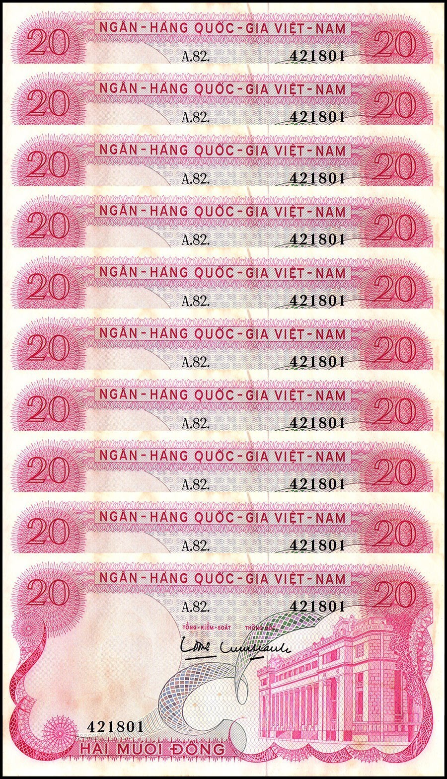 South Vietnam 20 Dong, 1969 ND, P-24, UNC, w/ Stains X 10 PCS