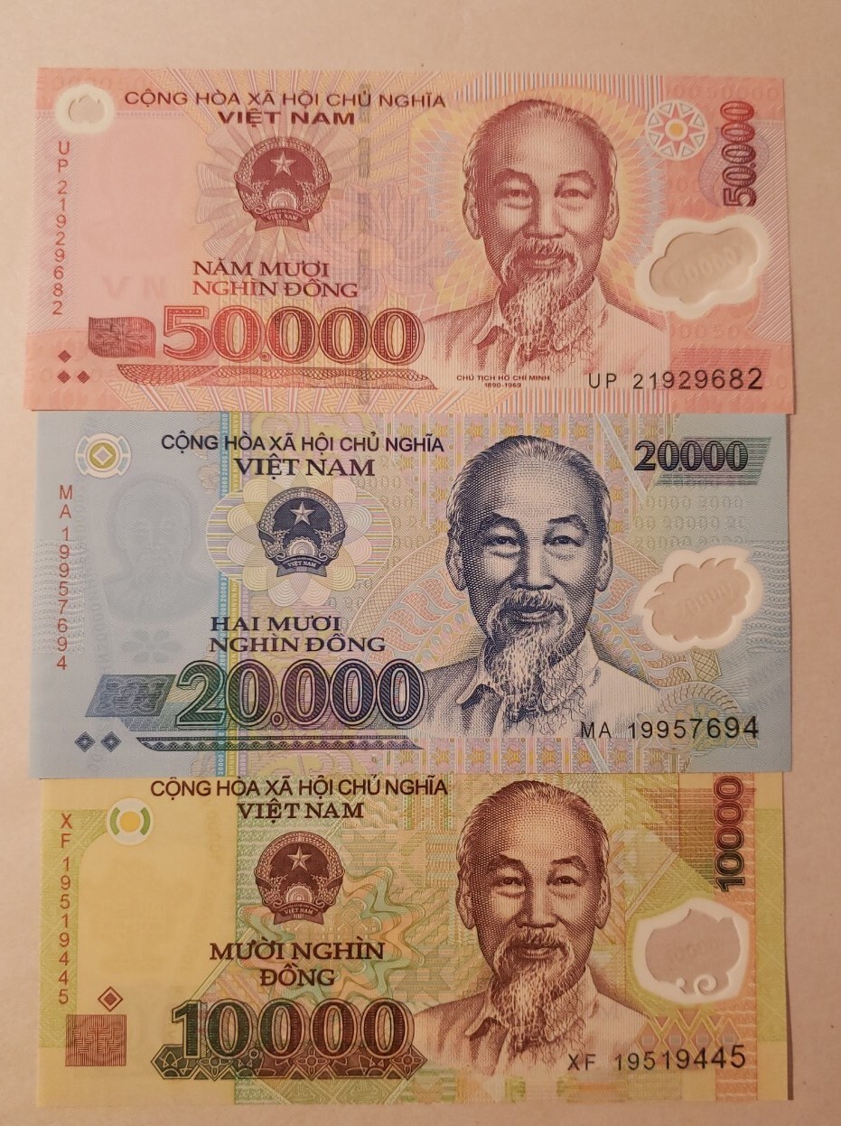3 Note set Vietnam 50K, 20K, 10K Dong Polymer Note UNC. Vietnamese