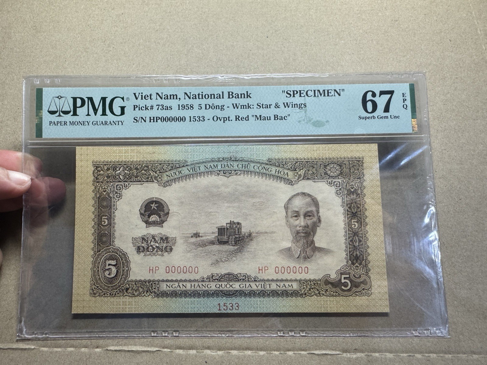 North Viet Nam Banknotes 5 Dong Specimen 1958 PMG 67EPQ P-73as Rare_LDP.
