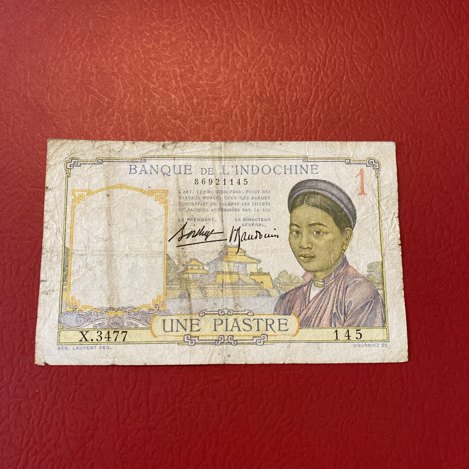 French Indochina- 1 Piastre- 1936-38