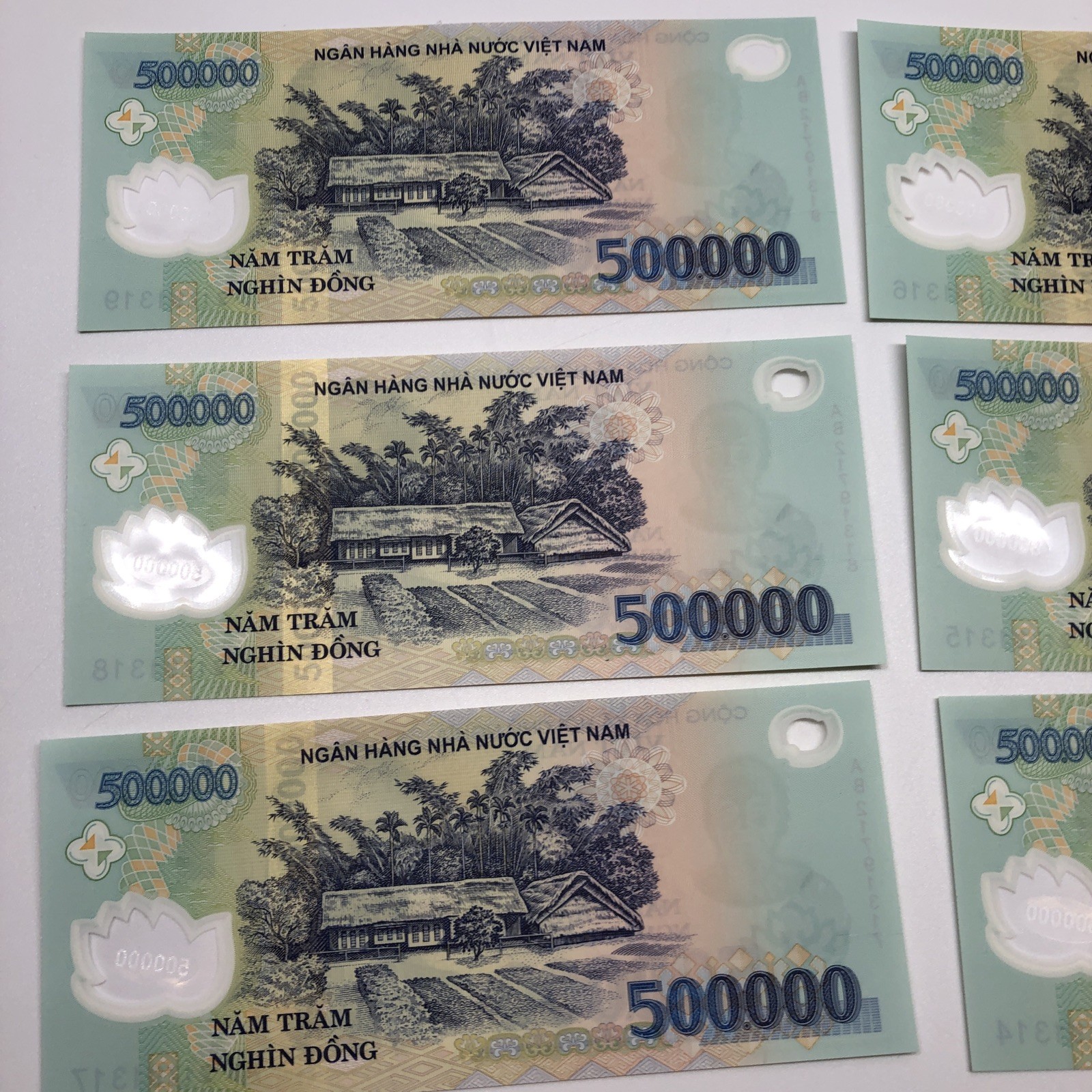 3,000,000 Vietnamese Dong 6 x 500K Authentic VND Polymer Notes Uncirculated