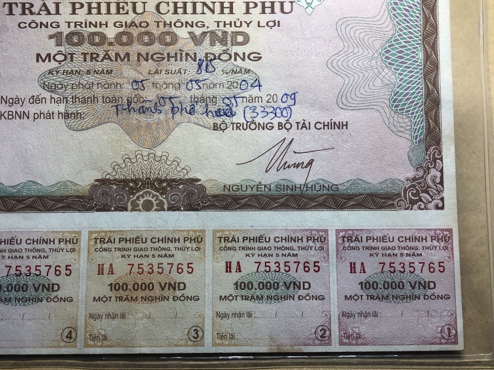 100,000 Dong Payment Bond Cheque Unpaid 2004 Original Vintage Rare_LDP Shop.