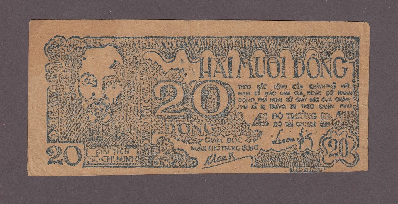 Vietnam North 20 Dong Banknote P-25a W/Watermark ND 1948