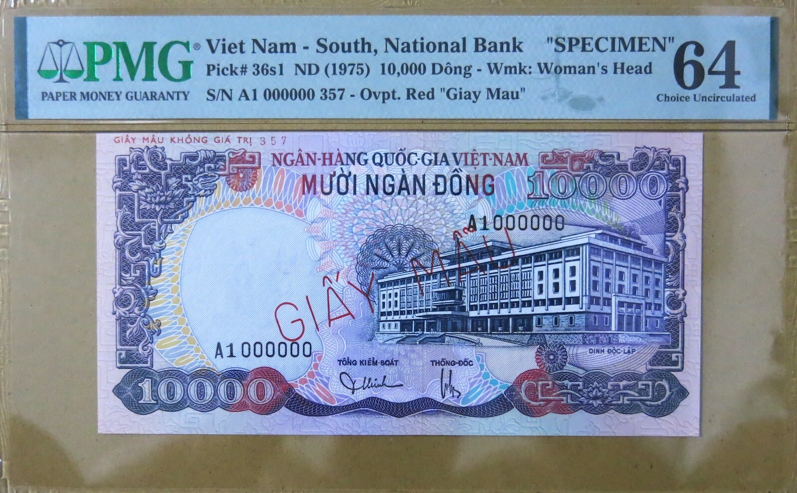 Vietnam 1975 Trio of Specimen 1000 – 5000 & 10,000 Dong P 34, 35 & 36s1 PMG 64