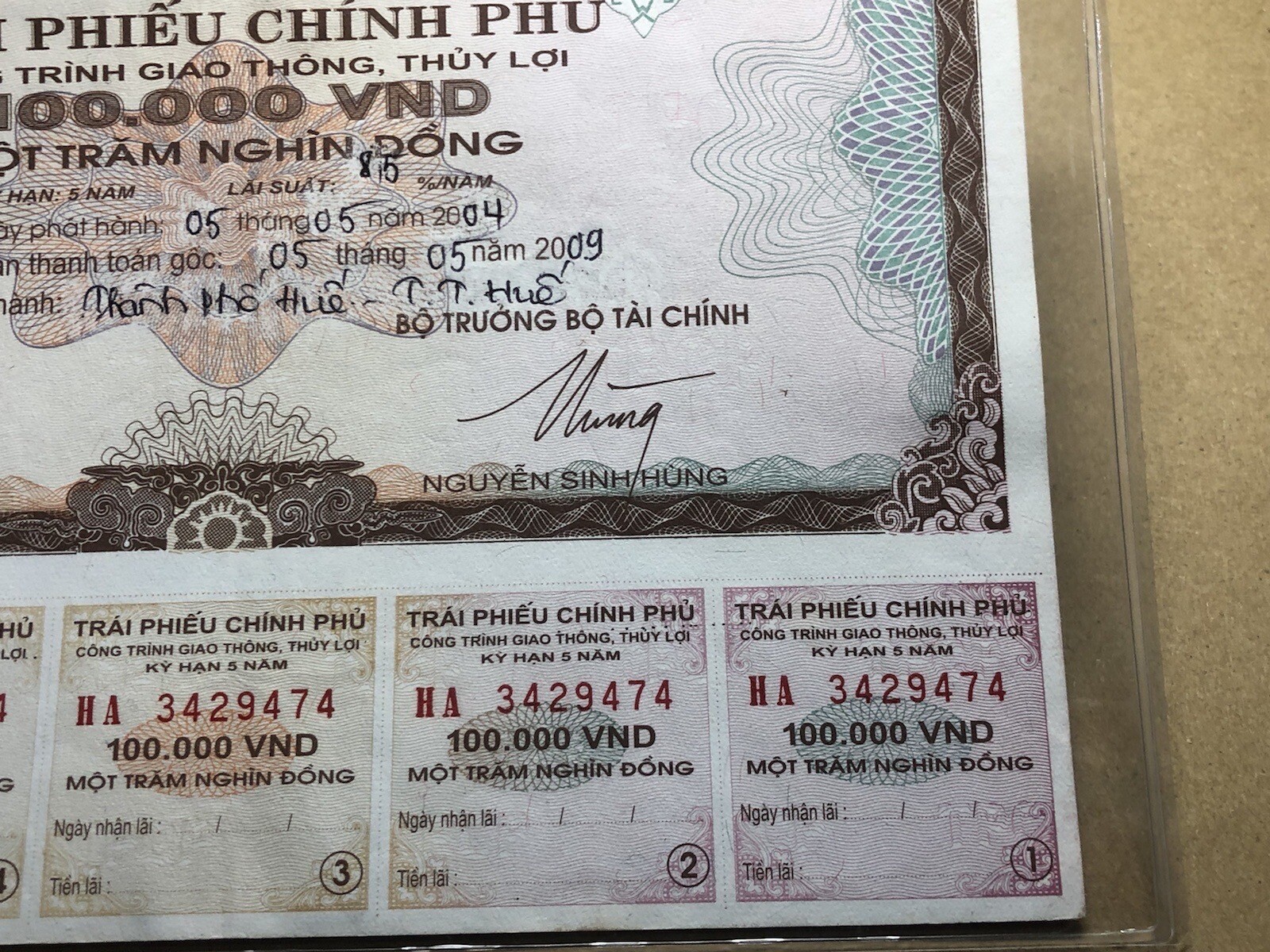 100,000 Dong Payment Bond Cheque Unpaid 2004 Original Vintage Rare_LDP Shop.