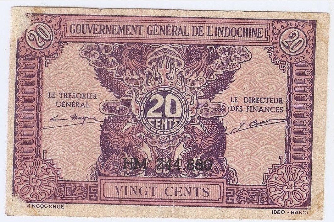 France Indochina, 20 cents ND (1942) dragons