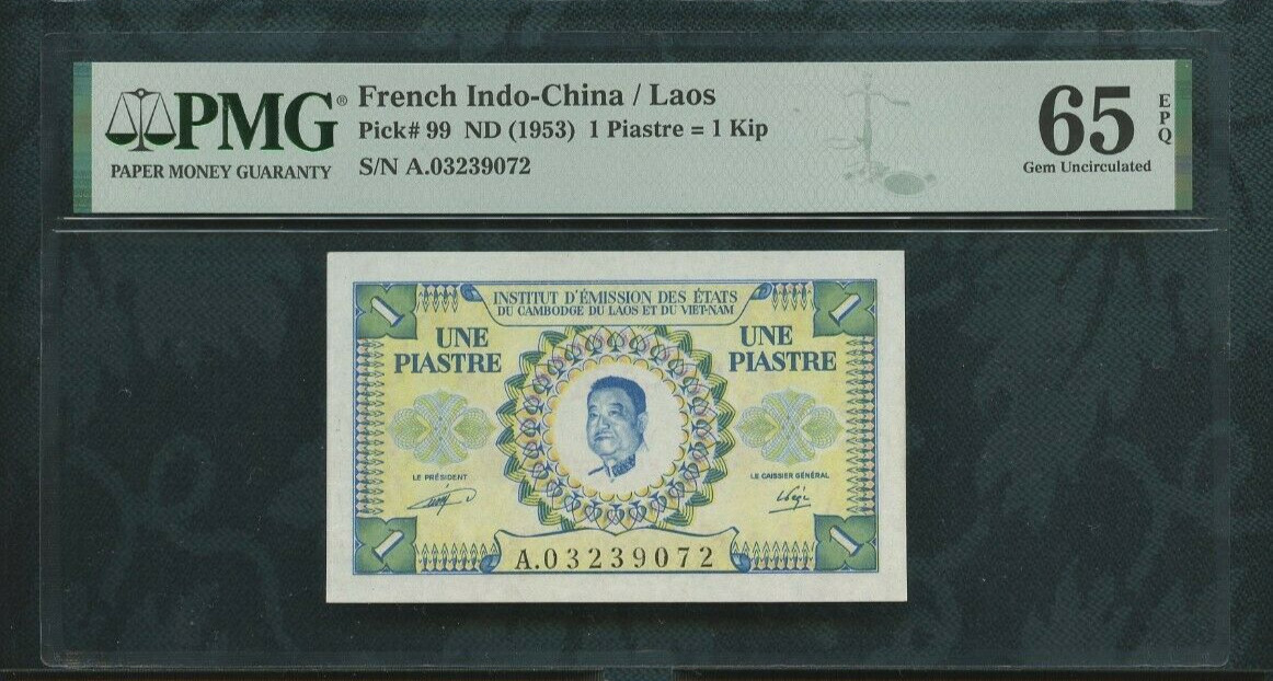 ND(1953) French Indo-China / Laos 1 piastre Pick# 99 PMG 65 EPQ