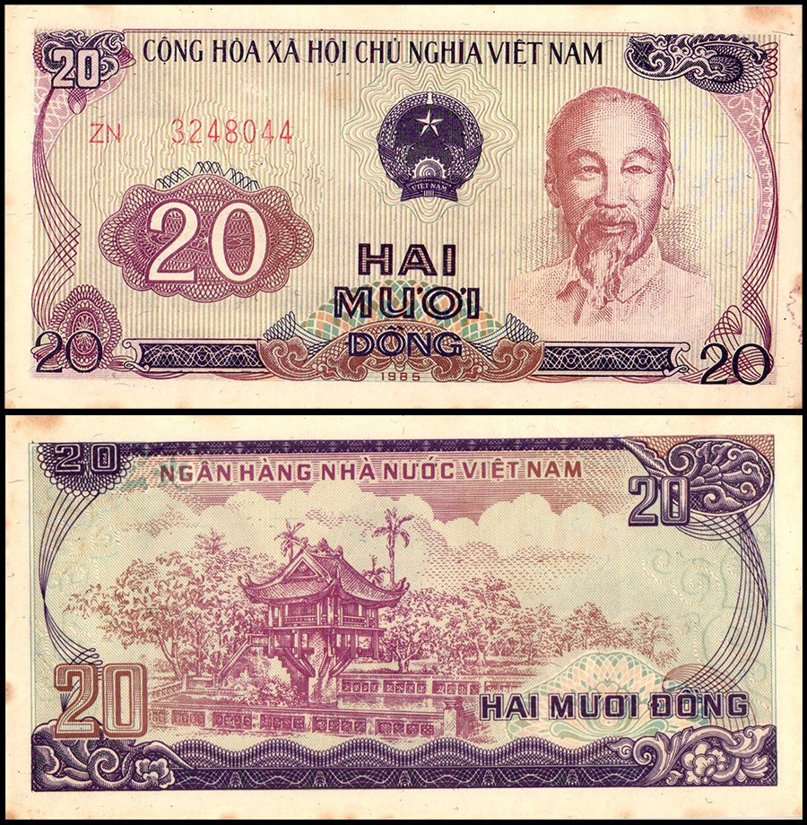 Vietnam 20 Dong, 1985, P-94, UNC, w/ Stains