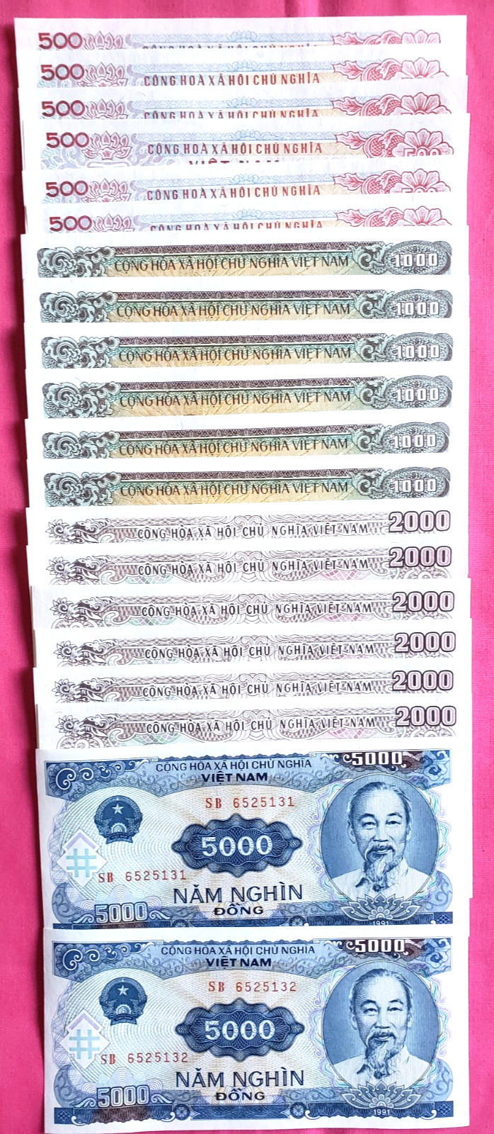 Vietnam 5000 , 2000 , 1000 ,500 Dong Banknote Set World Paper Money UNC Currency