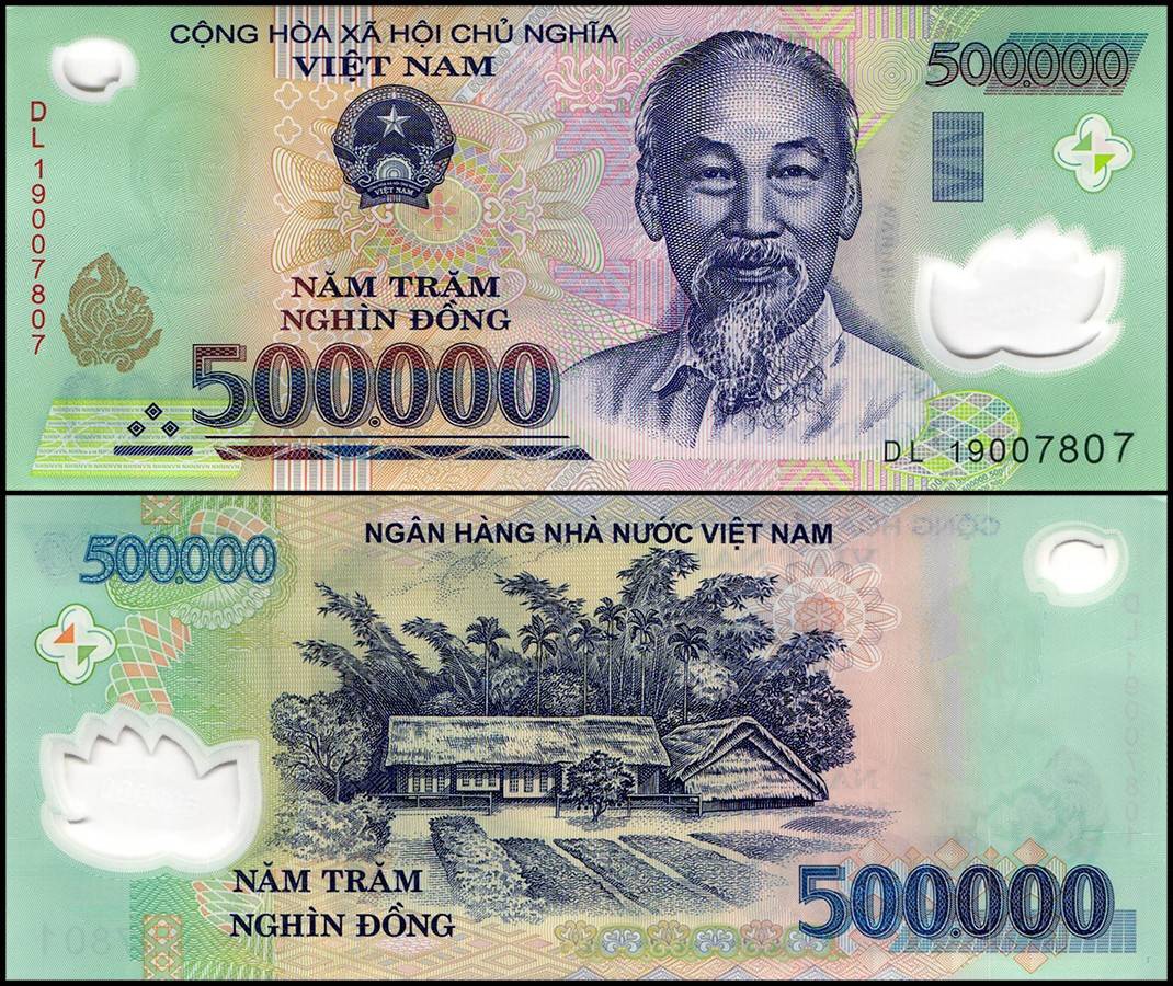 1,000,000 VND 2 x 500.000 ONE MILLION VIETNAMESE DONG VIET NAM MONEY Guaranteed