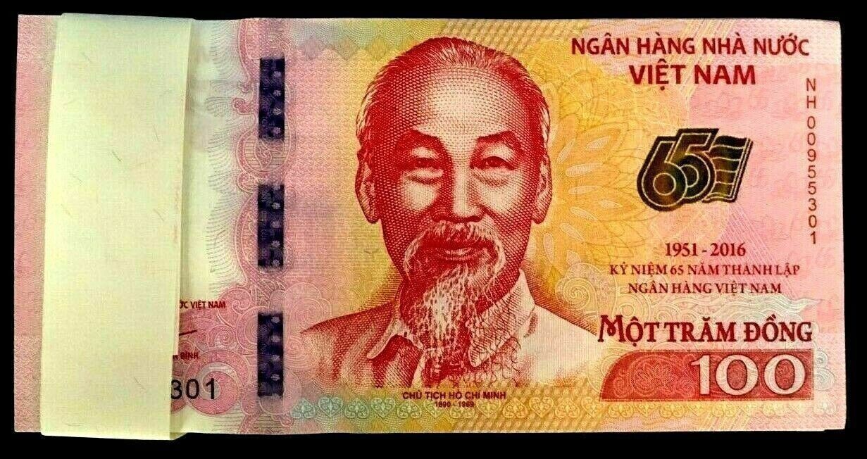 VIETNAM 100 DONG P-125 2016 x 100 Pcs Lot BUNDLE Commemorative 65th Any UNC NOTE