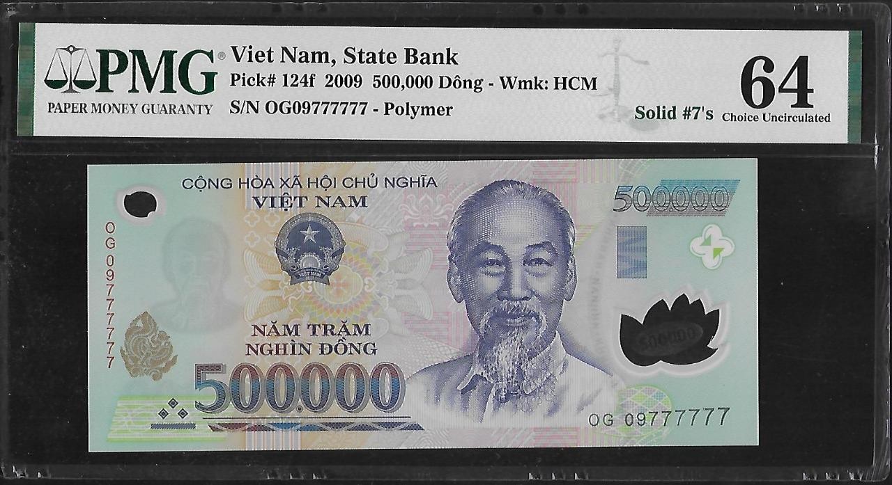Vietnam P-124f 500,000 Dong 2009 Solid #7’s PMG 64