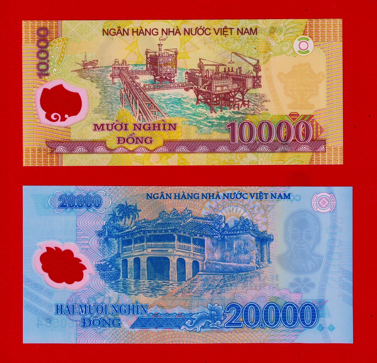 VIETNAM 2025 UNC POLYMER Notes 10K (P-119q) and 20K Dồng (P-120o) SAME DU PREFIX