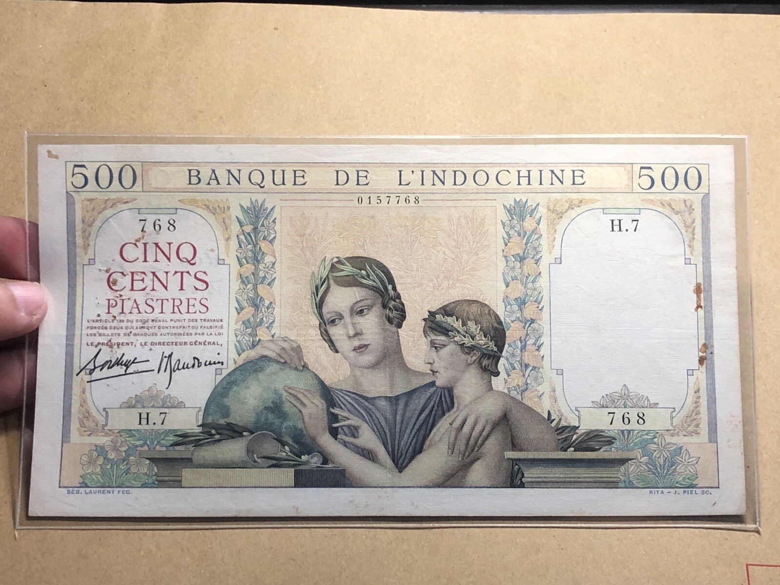 500 Piastre Pick#57 1939 France Indochine Banknote Vintage Rare_LDP Shop.