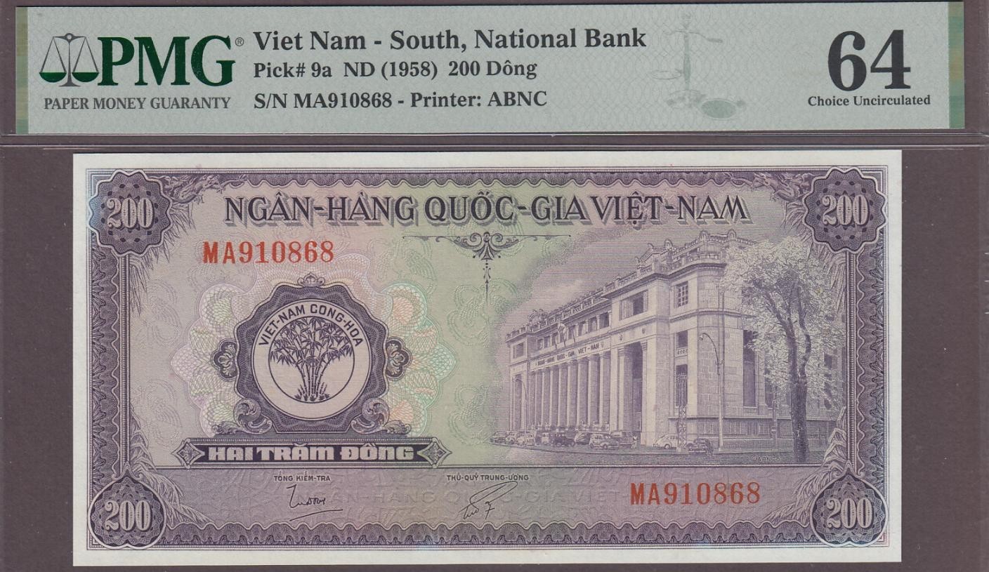 Vietnam South 200 Dong Banknote P-9a (ND 1958) PMG 64