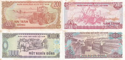 Viet Nam Vietnam 200 500-2000 Dong 1987-1988 P 100 101-107 UNC Set 4 pcs FOXING