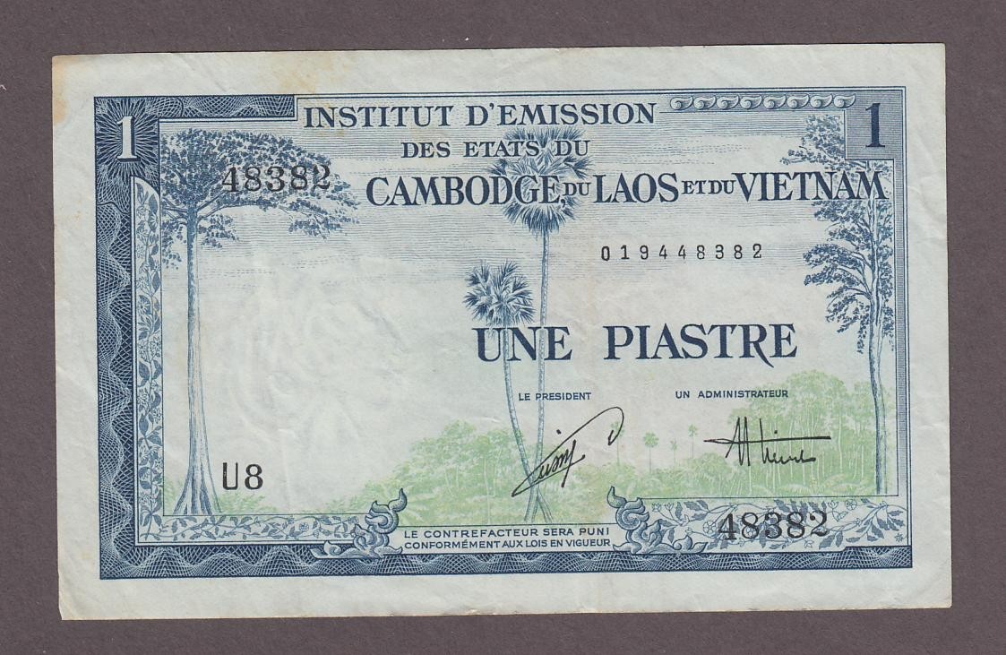 French Indochina 1 Piastre Banknote P-105 ND 1954