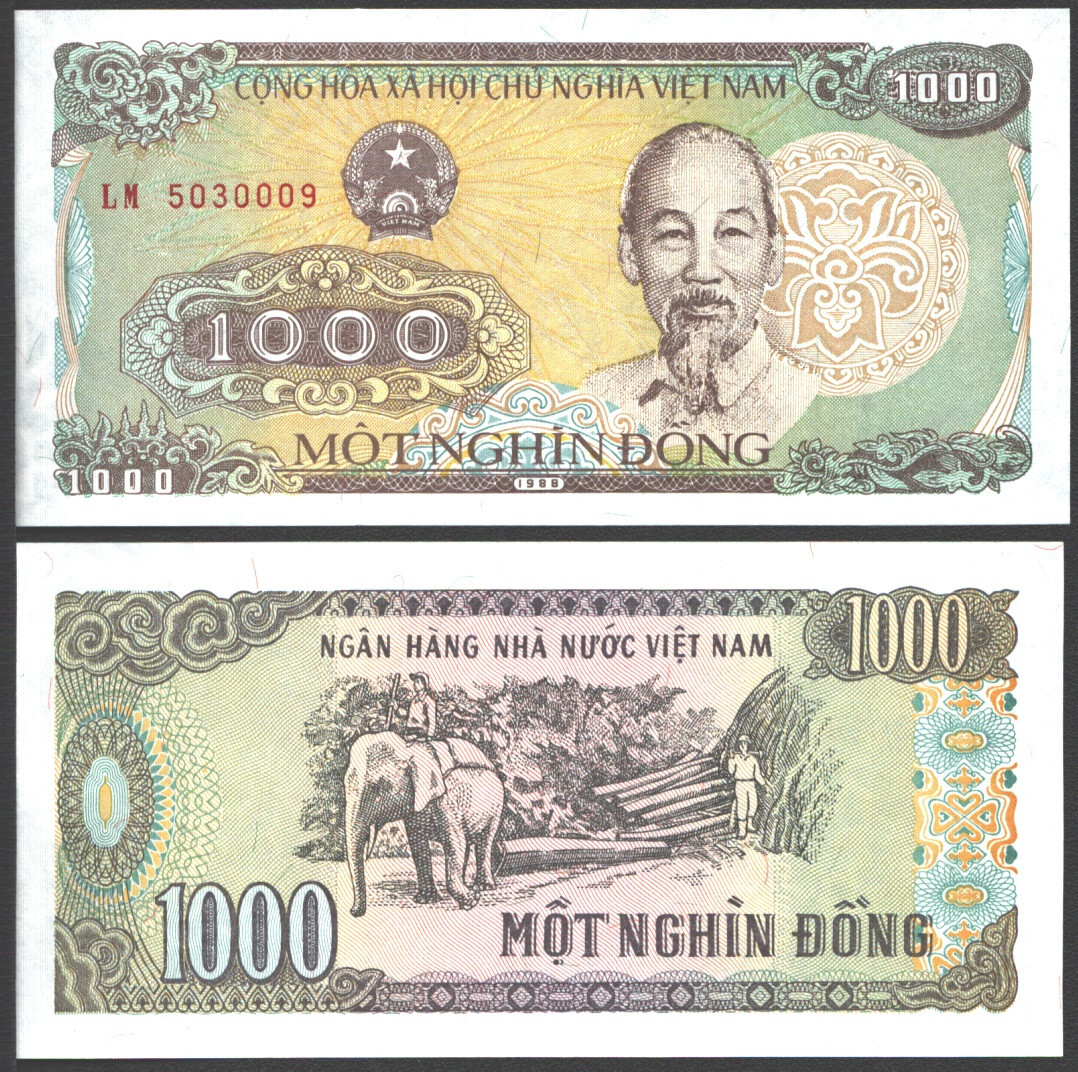 VIETNAM SOCIALIST 1000 DONG 1988 UNC PREFIX LM, HO CHI MINH AND (1890-1969)ELEP