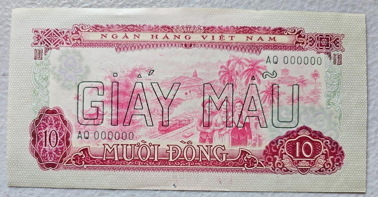 South Vietnam 10 Dong 1966 (1975) Specimen AU w/ Small Hole