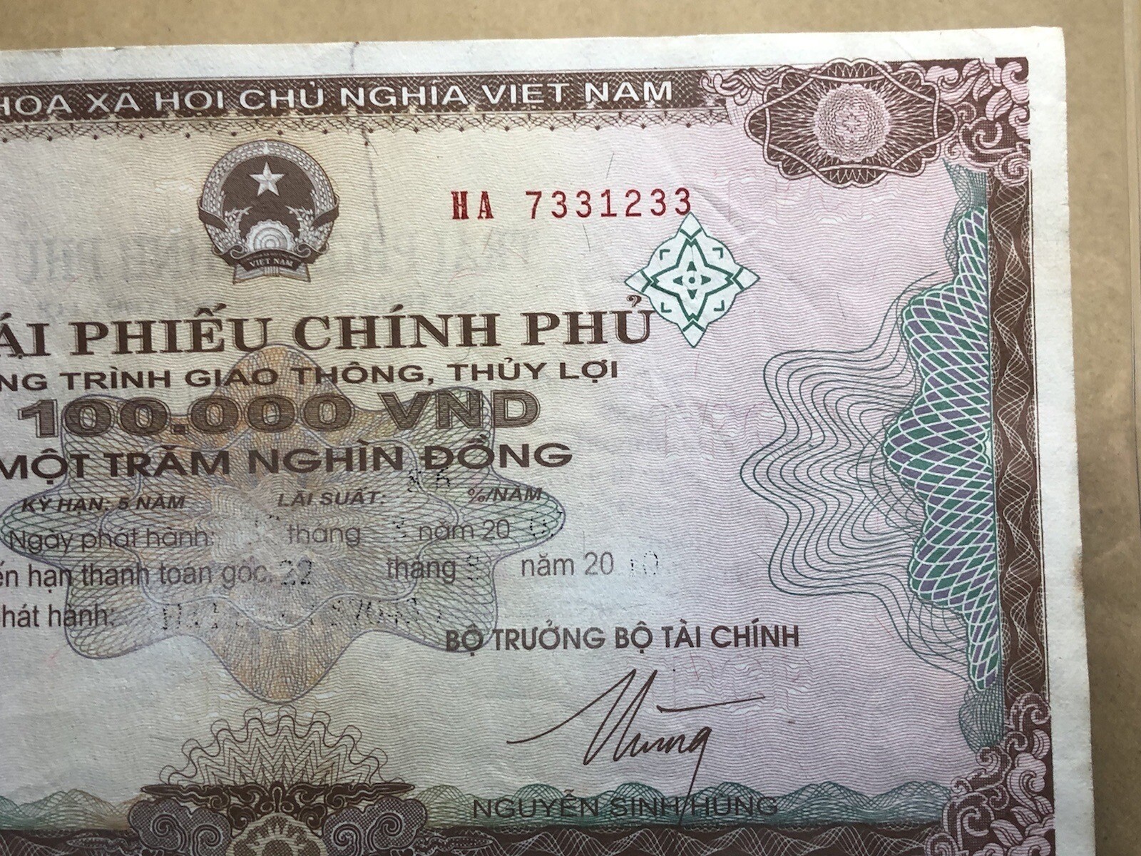 100,000 Dong Payment Bond Cheque Unpaid 2004 Original Vintage Rare_LDP Shop.