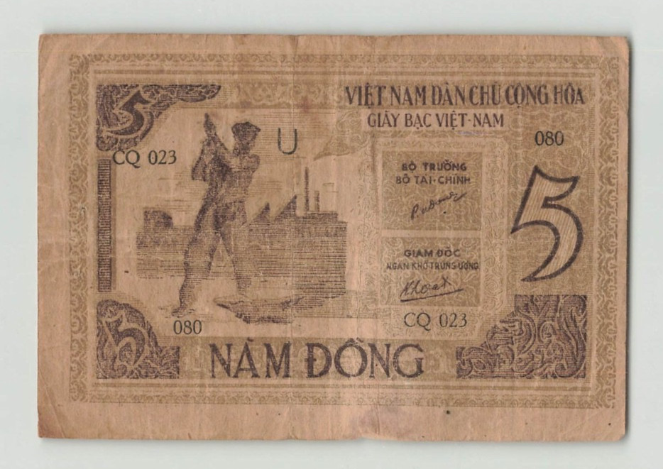 VIETNAM 5 Dong 1946, P-3b, With Oval Watermark, Pleasant VF. CQ023 080. Z2