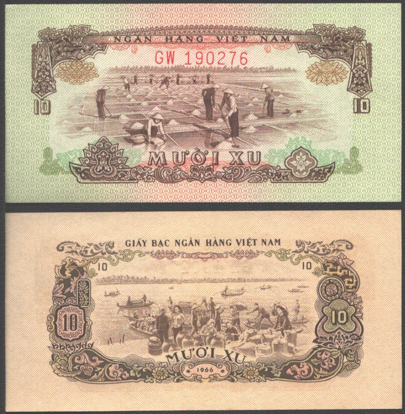 VIETNAM SOUTH 10 XU 1966 UNC MIX PREFIX’S,TRANSITIONAL ISSUE,DRYING SALT,UNLOADI