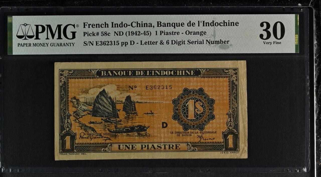 French Indochina P-58c 1 Piastre 1942-45 PMG 30