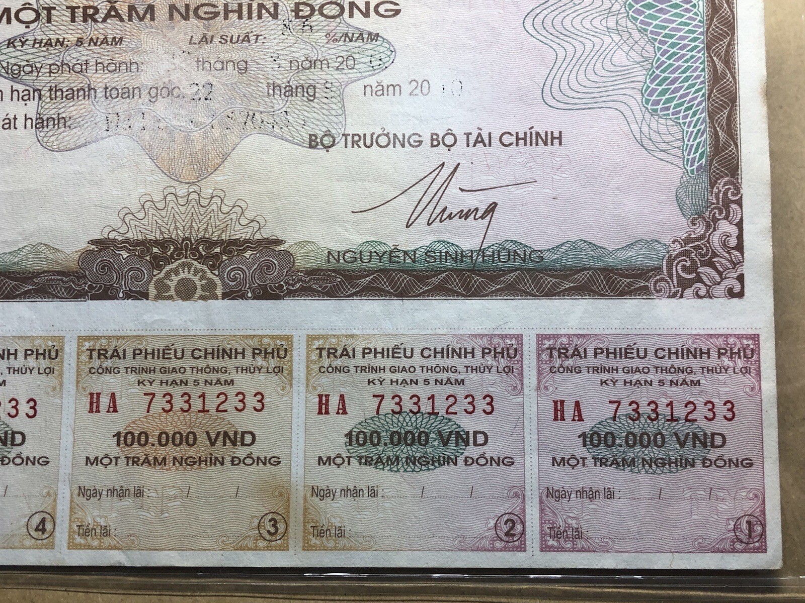 100,000 Dong Payment Bond Cheque Unpaid 2004 Original Vintage Rare_LDP Shop.
