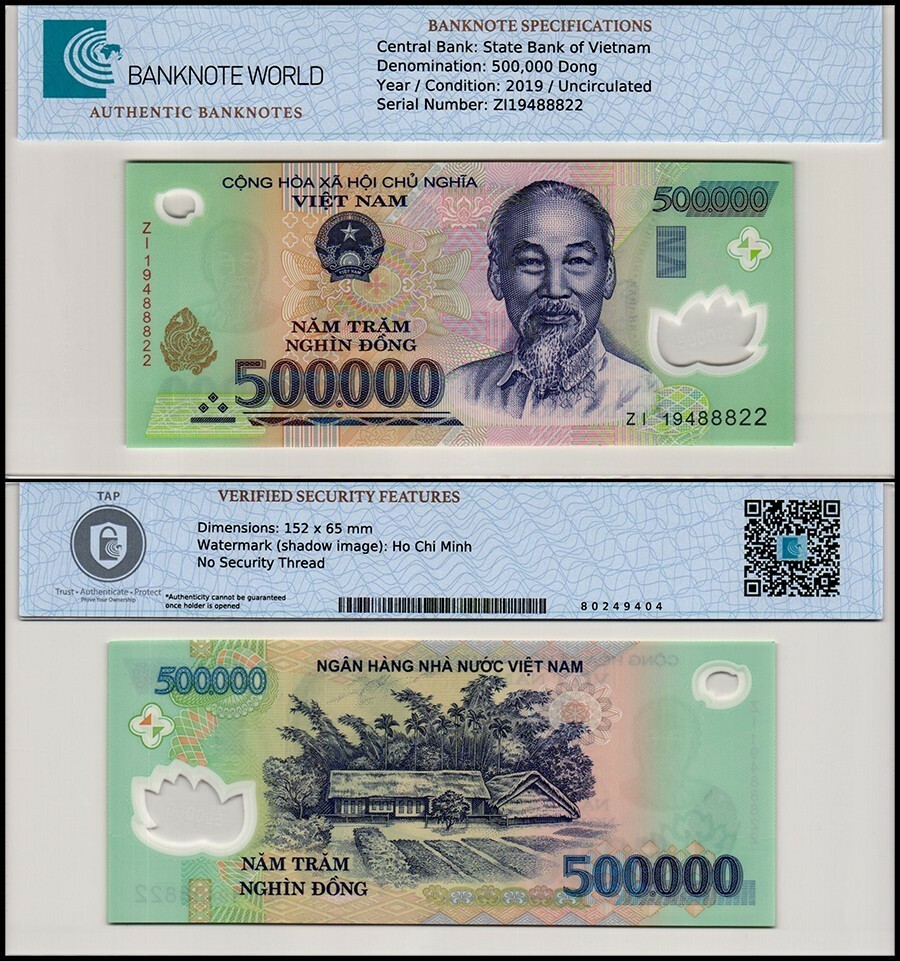 Vietnam 500000 Dong, 2019, P-124o, UNC, Polymer, Authenticated Banknote