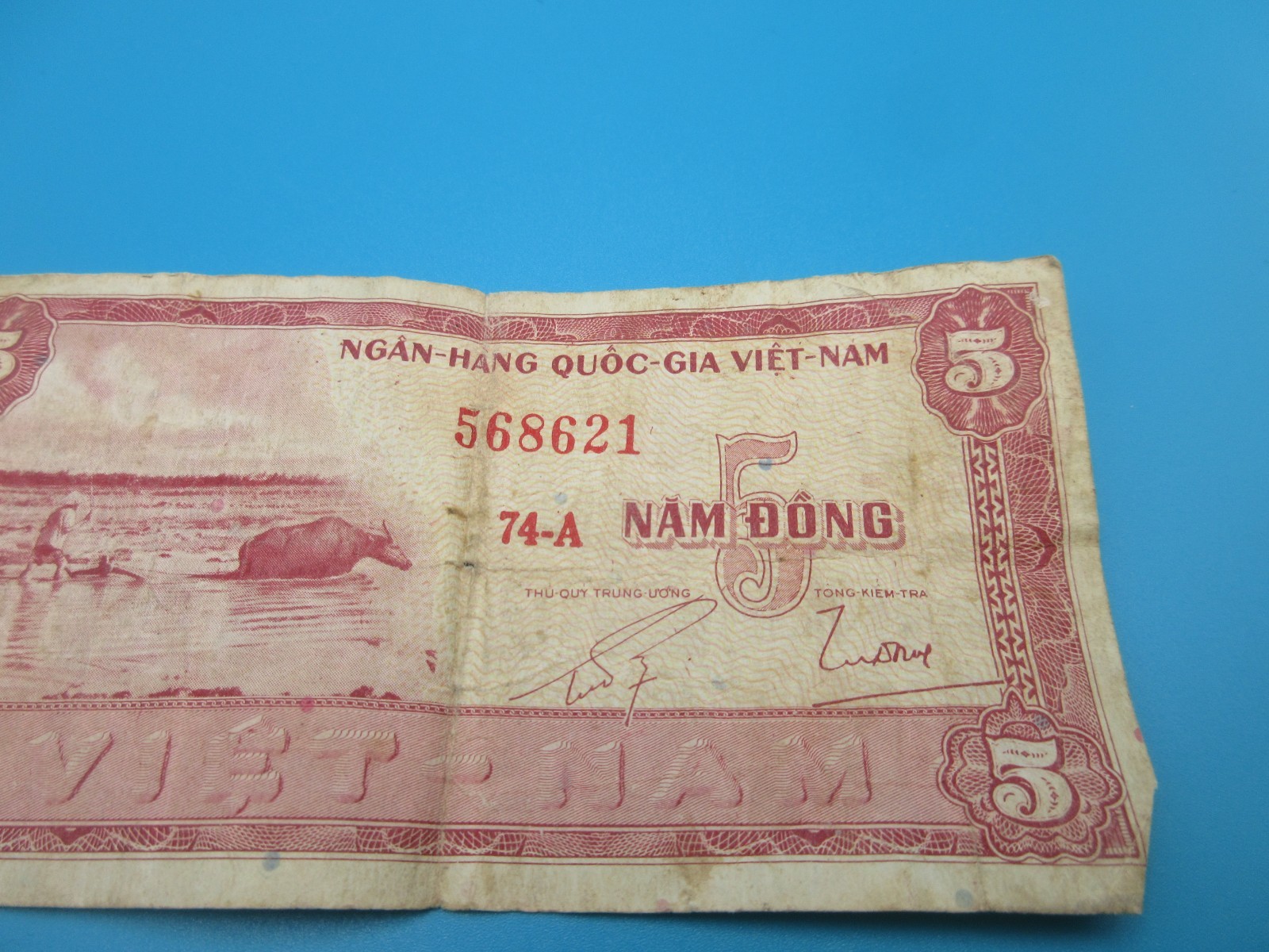 Original Vintage 1955 South Vietnam Viet Nam 5 Dong Banknote