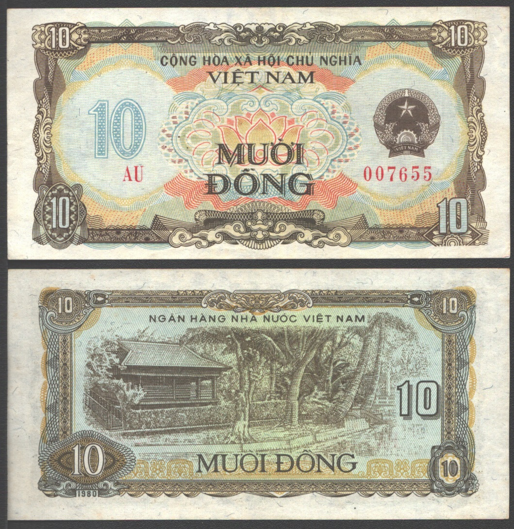 VIETNAM SOCIALIST 10 DONG 1980 XF MIX PREFIX’S,HO CHI MINH’S HOUSE,ARMS AT RIGHT