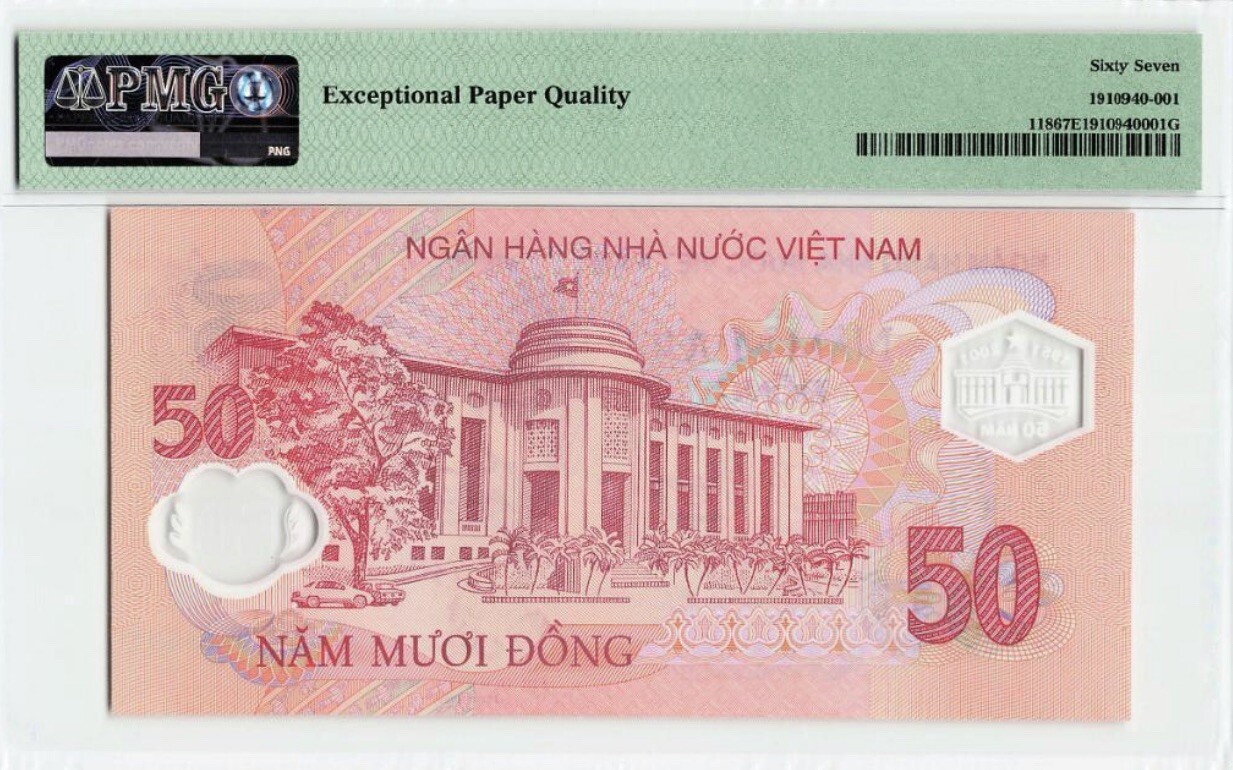 VIETNAM 50 DONG 2001 ” Commemorative ” Pick# 118 PMG: 67 EPQ GEM UNC. #PL2218