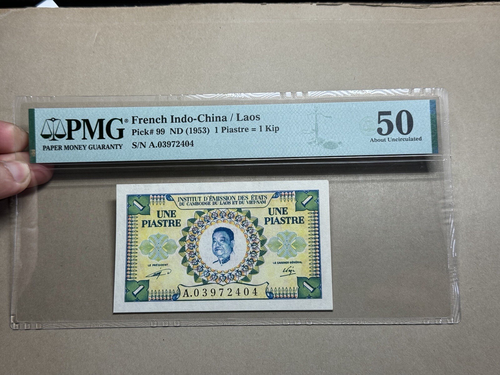1 Piastre Indochine Banknote Laos PMG-50 Aunc 1953 Rare_LDP Shop.