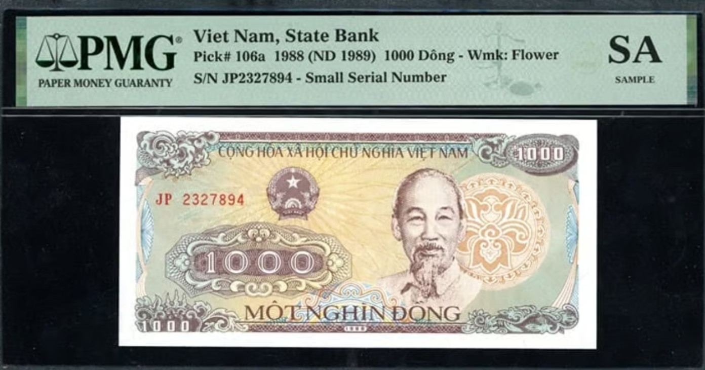 1988 1,000 Dong Viet Nam State Bank Note PMG “Sample Slab” from FCAS