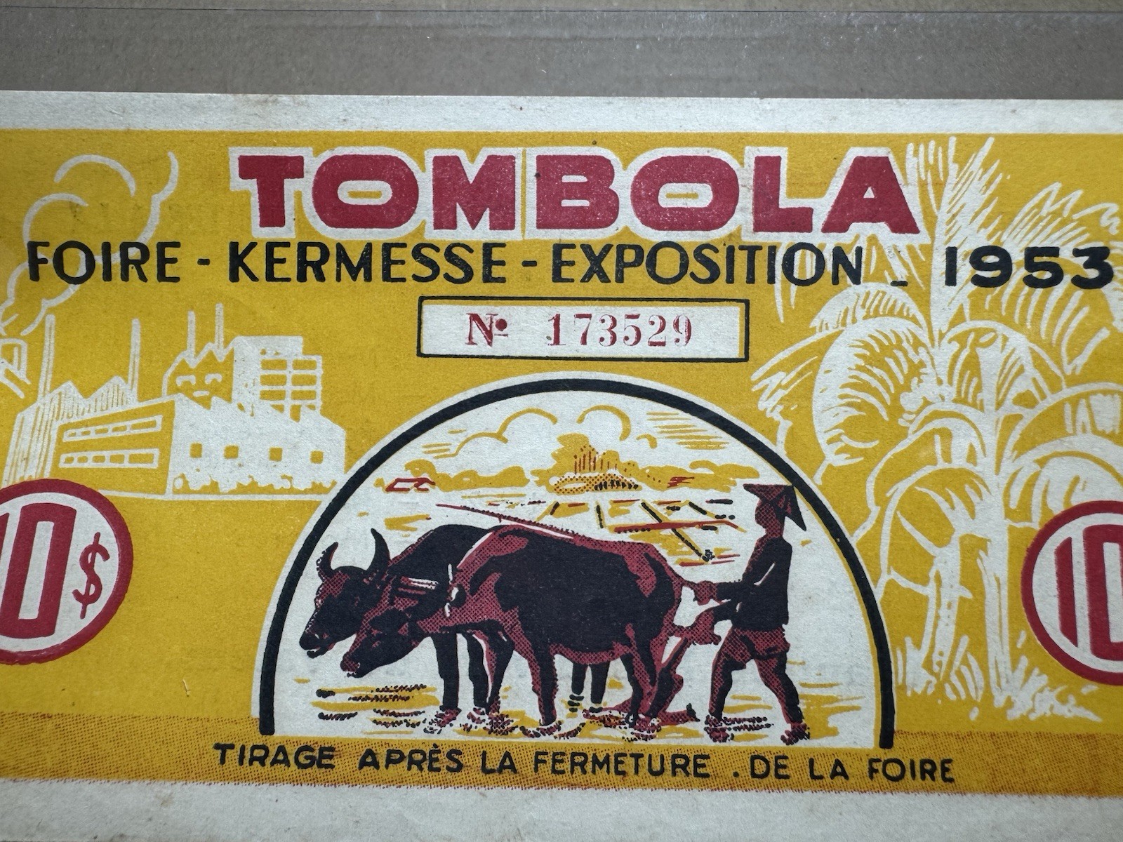 Lottery Tombola Indochine 10 Piastres 1953 Original Vintage Very Rare_LDP Shop.