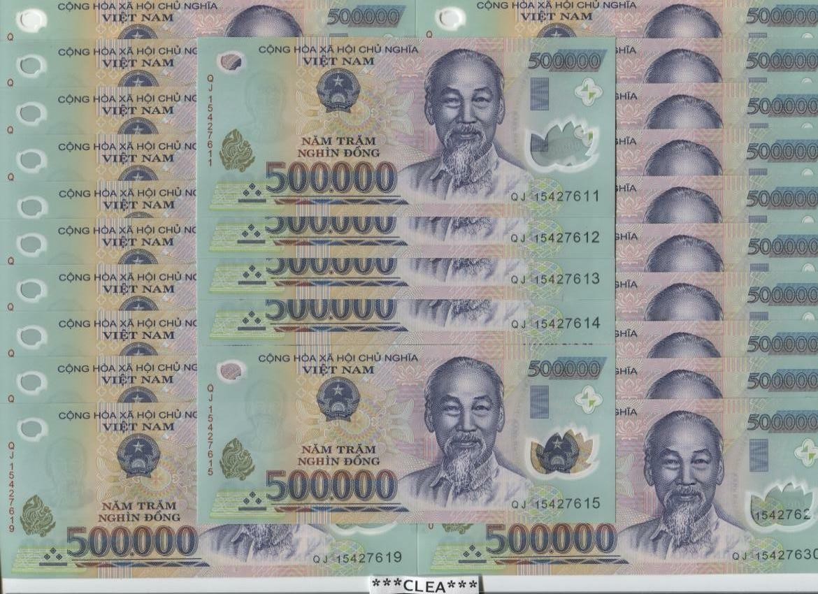 10 MILLION Vietnamese Dong 20 X 500,000 UNCIRCULATED Polymer Notes 500000 VND