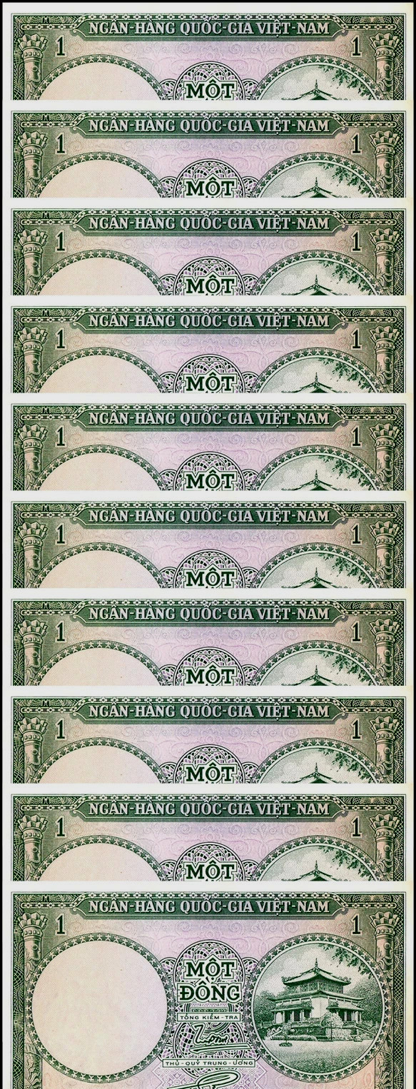 VIETNAM South 1 DONG P-1 1955- x 10 Pcs Lot Bundle 1st Banknote AUNC Vietnamese