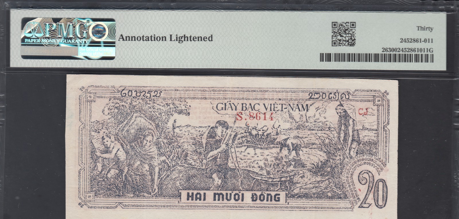 1948 Vietnam DR Regular Issue 20 Dong Bank Notes, P#26 PMG Certified.