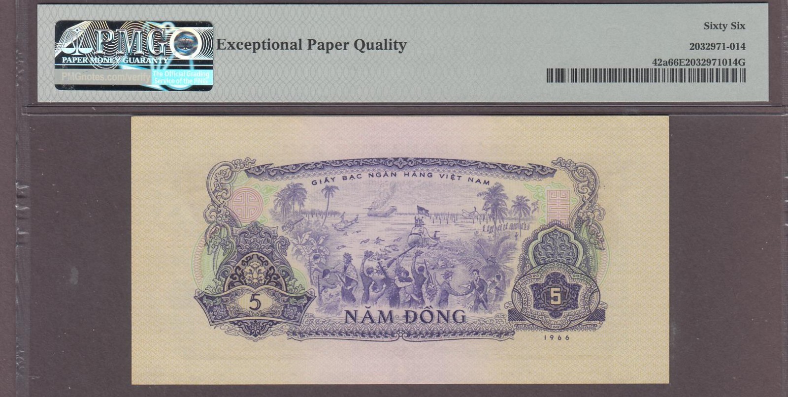 Vietnam South 5 Dong Banknote P-42a ND 1966 (1975) PMG 66EPQ