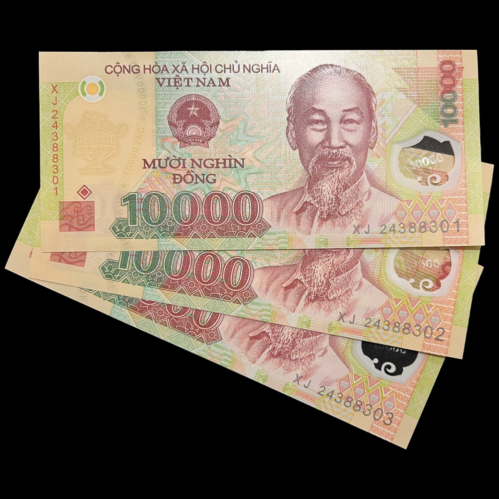3x Vietnam 10000 Dong Polymer Banknote World Money UNC Currency – 30000 Dong