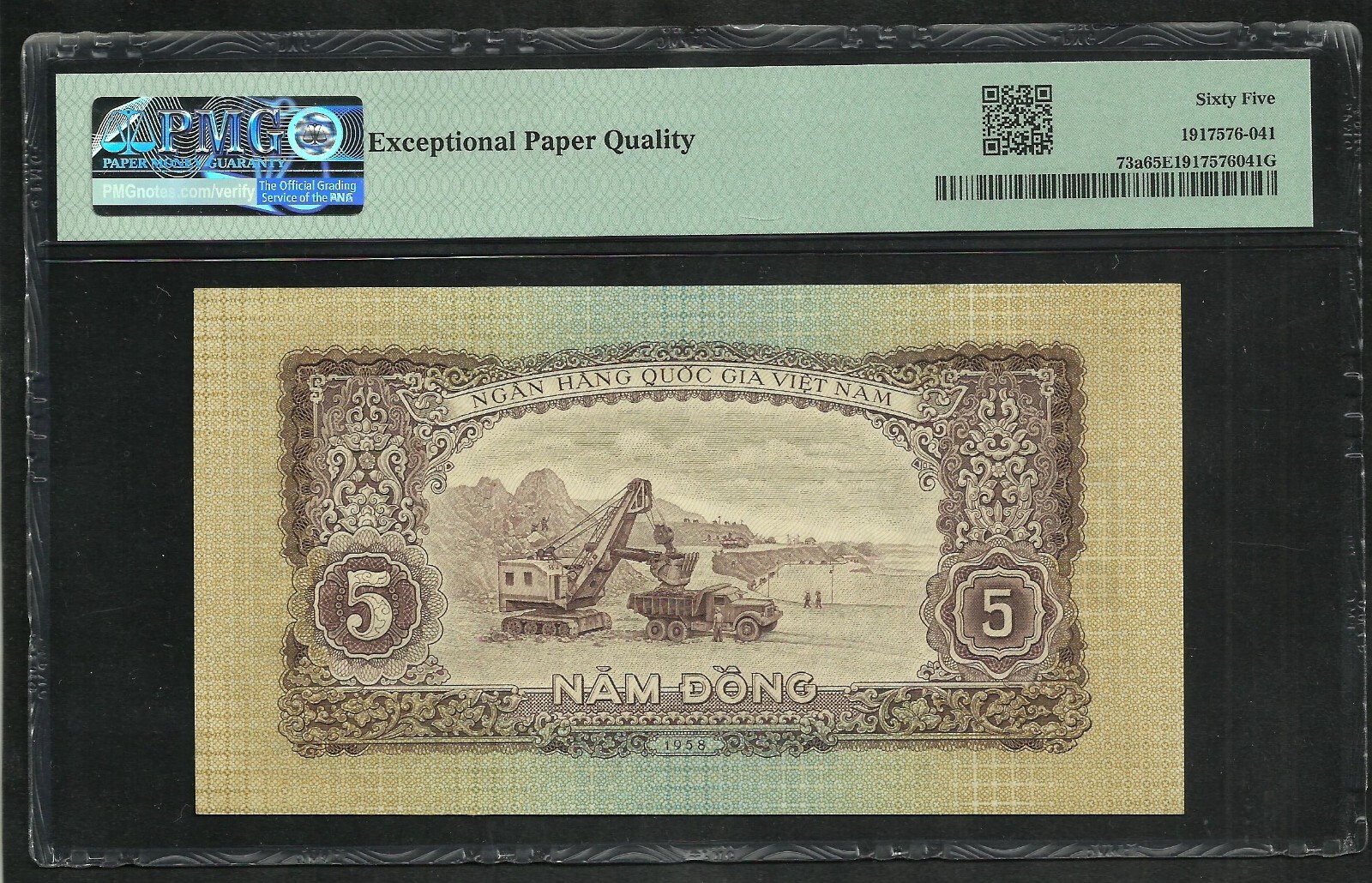 Vietnam : 5 Dong 1958 ; PMG : Gem UNC 65 ; EPQ (Ref 1900)