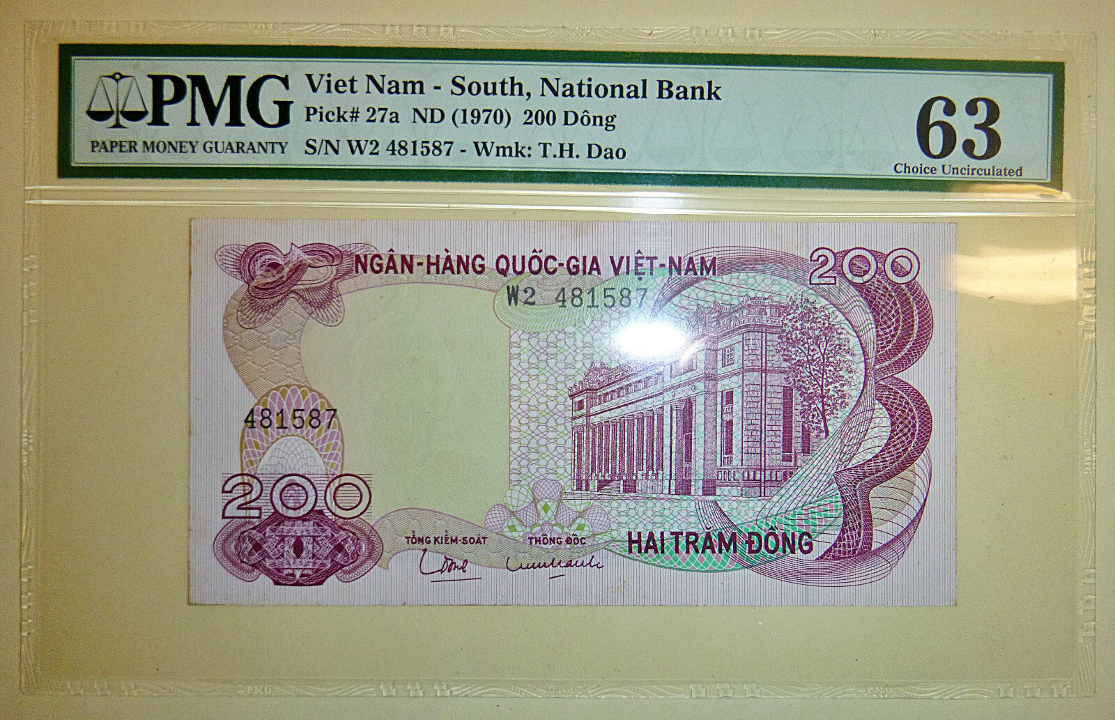 200 Dong Banknote – 1970 – PMG 63 – South Vietnam – War Note – 481 587 – In Safe