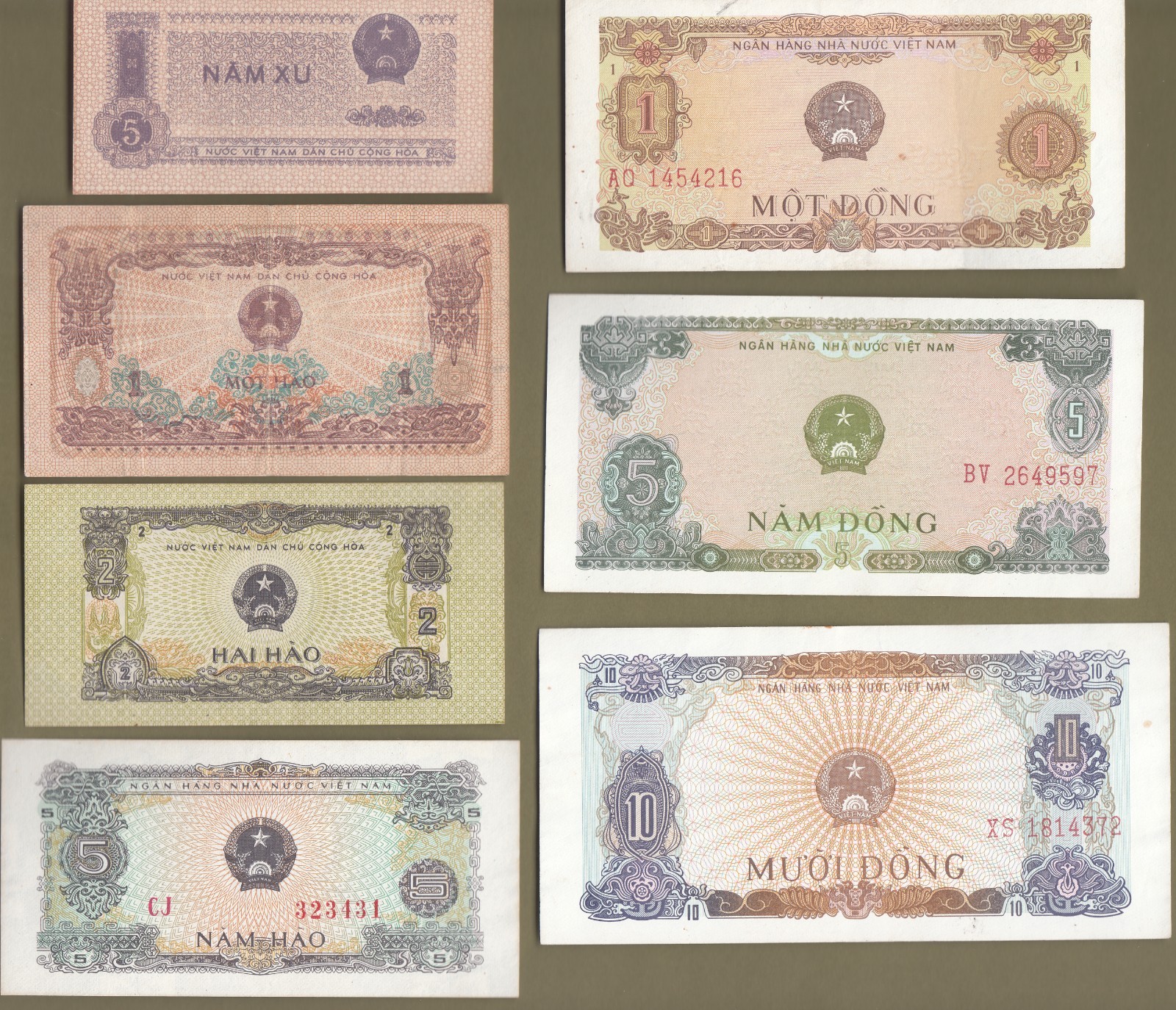 1972-76 Vietnam Completed Set of 9 Different Bank Notes P#67-75.