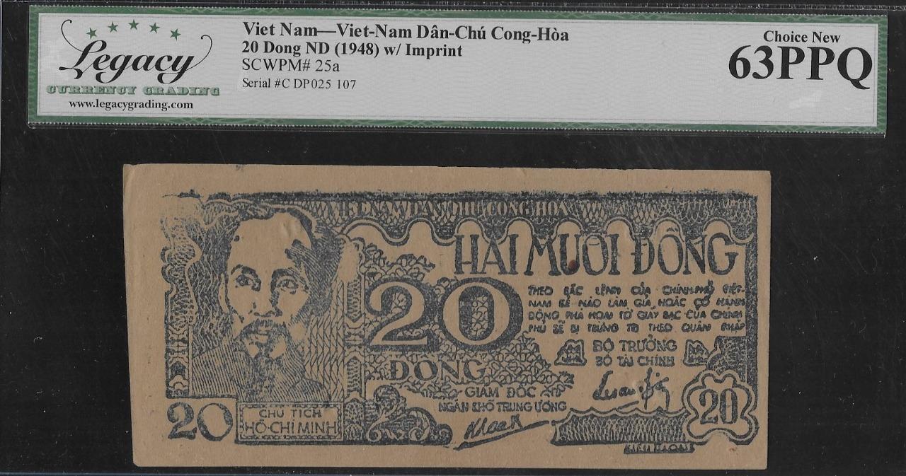 Vietnam P-25a 20 Dong 1948 w/ Imprint LCG 63 PPQ