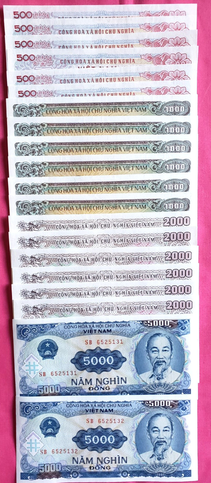 Vietnam 5000 , 2000 , 1000 ,500 Dong Banknote Set World Paper Money UNC Currency